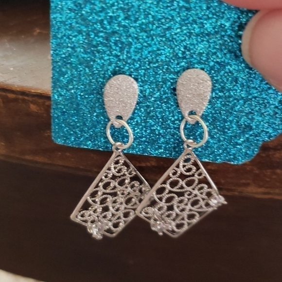 Silver studded earrings with cubic zirconia accent - Picture 2 of 2